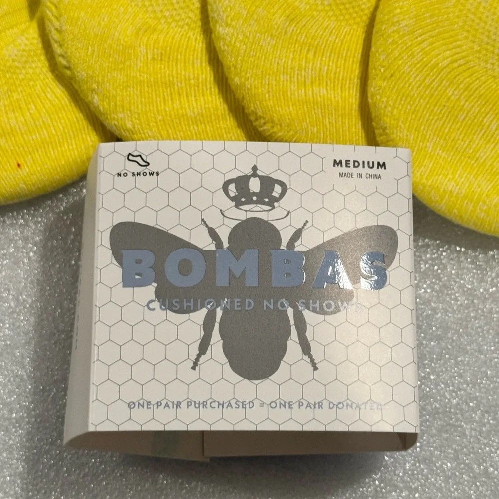 Bombas Bright Yellow No-Show Socks Medium 4 Ct Lot